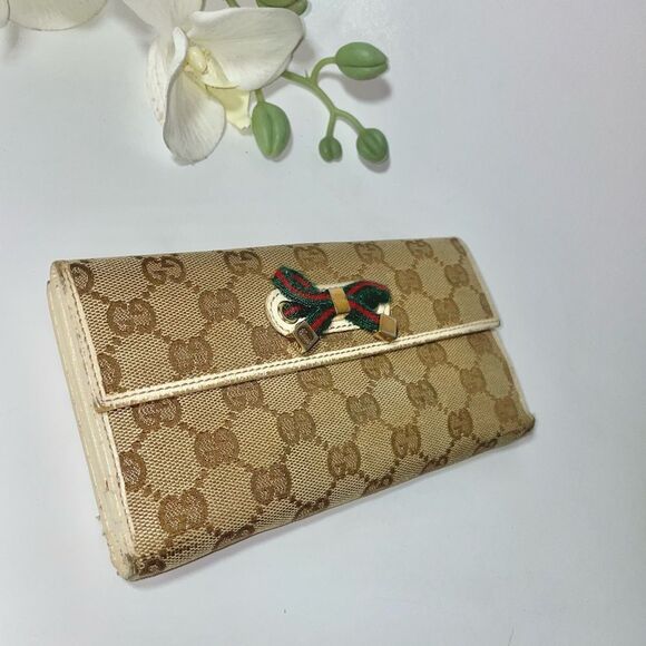 Gucci GG Logo Canvas Leather Trim Continental Wallet - Picture 6 of 15